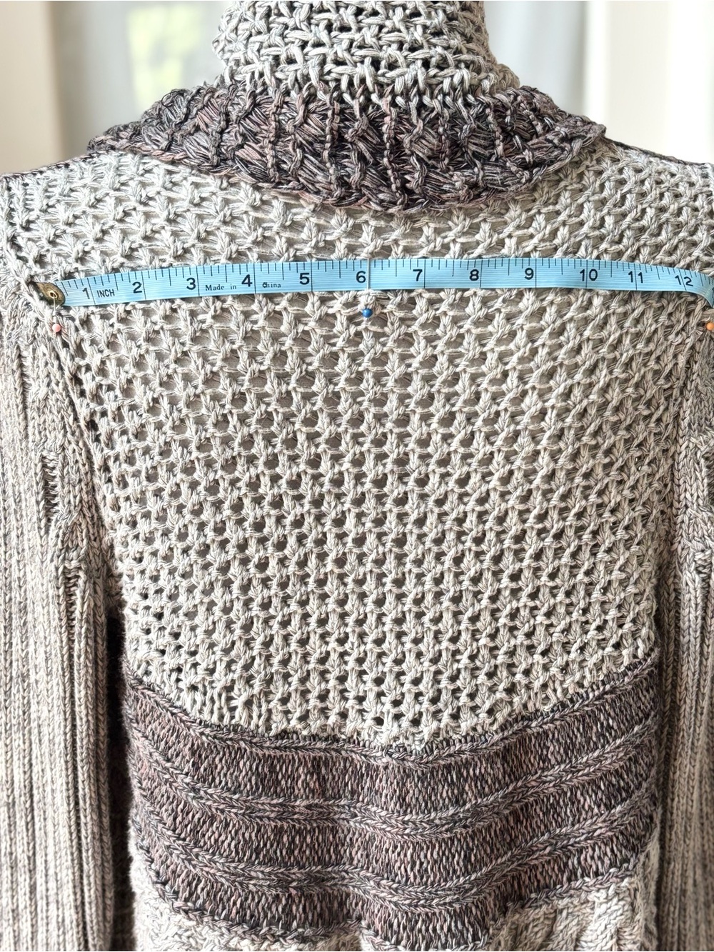 CAbi Shadow Circle Cardigan S 100% Cotton Open Knit Waterfall Boho Neutral - Picture 9 of 11